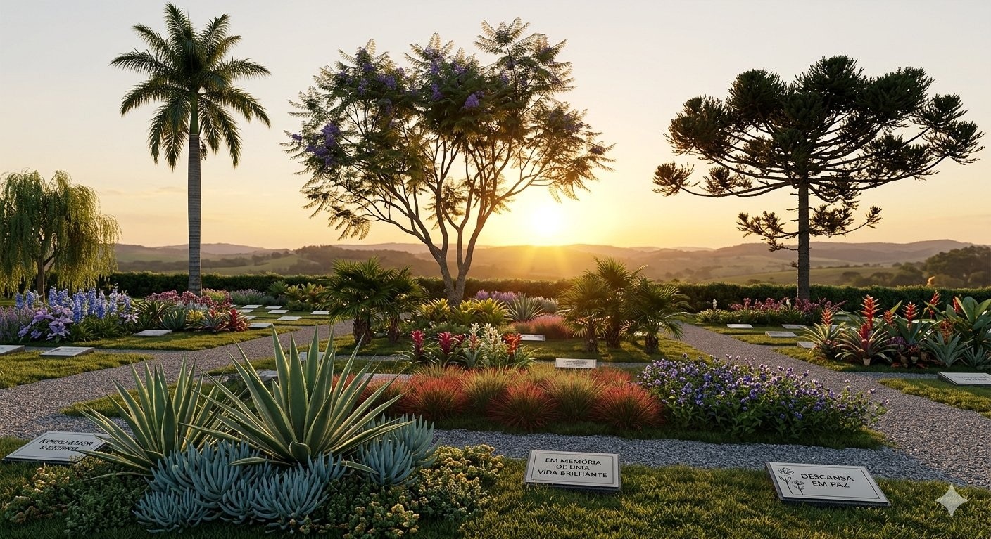 Jardim memorial da Jardim da Saudade ao pôr do sol